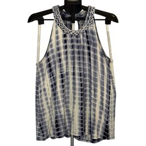 Antibes Blanc Grey and White Tie Dye Halter Style Tank Top XL
